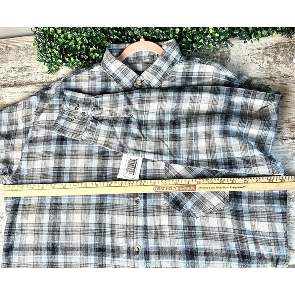 BTC Plaid Flannel Button Up Shirt Mens Large Blue Gray Black Western Country NWT - Picture 3 of 10